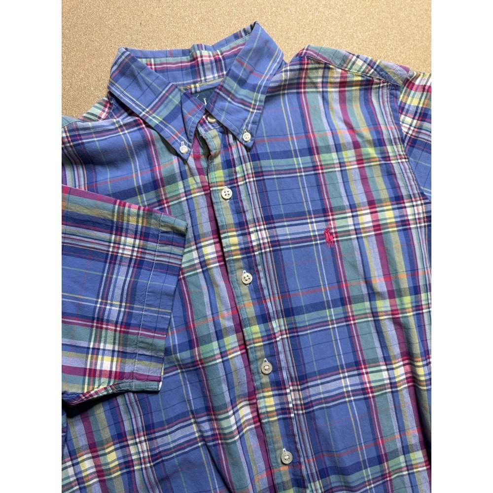 Ralph Lauren Flannel Shirt Mens M Custom Fit BluePlaid Double Knit Cotton $120